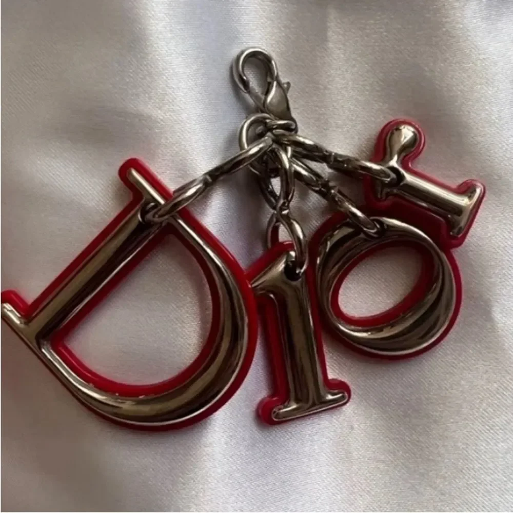 🌟2-pc Christian Dior🌟 Lady Dior Cannage Calfskin RED Card Holder &BagKey Charm